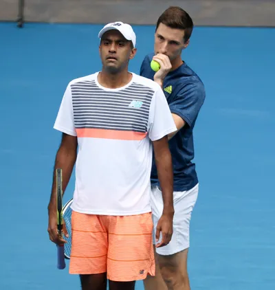 Rajeev Ram (vľavo) a Joe Salisbury vo finále Australian Open 2021.
