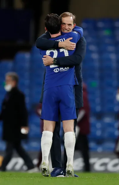 Ben Chilwell a tréner Thomas Tuchel po zápase Chelsea - Real Madrid.
