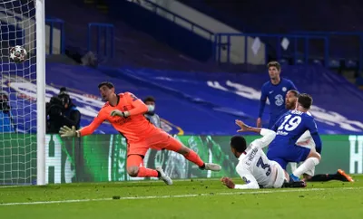 Mason Mount strieľa gól v zápase Chelsea - Real Madrid.