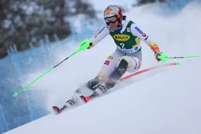 Petra Vlhová počas 1. kola slalomu v Levi 2021.