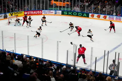 Canada's Samuel Blais (79) skates towards the Germany goal during the gold medal match at the Ice Hockey World Championship in Tampere, Finland, Sunday, May 28, 2023. (AP Photo/Pavel Golovkin)