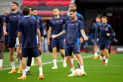 Sevilla's Suso smiles during a training session at the Puskas Arena in Budapest, Hungary, Tuesday, May 30, 2023. The Europa League final match between Sevilla FC and AS Roma is held in Budapest on May 31, 2023. (AP Photo/Darko Bandic)

- XEUROPALEAGUEX