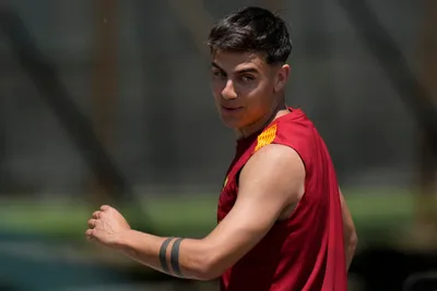 Roma's Paulo Dybala leaves after a training session ahead of the Europa League soccer final, at the Trigoria training centre, in Rome, Tuesday, May 30, 2023. Roma will play an Europa League final against Sevilla in Budapest, Hungary, next Wednesday, May 31. (AP Photo/Alessandra Tarantino)

- xeuropaleaguex