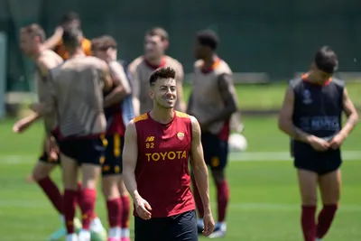 Roma's Stephan El Shaarawy smiles during a training session ahead of the Europa League soccer final, at the Trigoria training centre, in Rome, Tuesday, May 30, 2023. Roma will play an Europa League final against Sevilla in Budapest, Hungary, next Wednesday, May 31. (AP Photo/Alessandra Tarantino)

- xeuropaleaguex