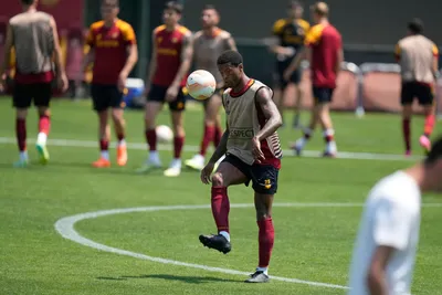 Roma's Georginio Wijnaldum in action during a training session ahead of the Europa League soccer final, at the Trigoria training centre, in Rome, Tuesday, May 30, 2023. Roma will play an Europa League final against Sevilla in Budapest, Hungary, next Wednesday, May 31. (AP Photo/Alessandra Tarantino)

- xeuropaleaguex