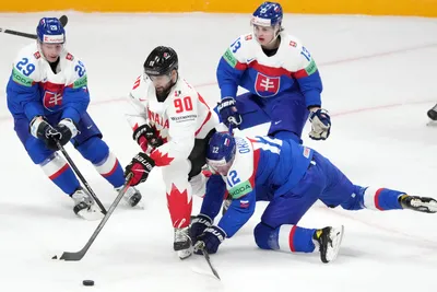 Momentka v zápase Slovensko - Kanada na MS v hokeji 2023.