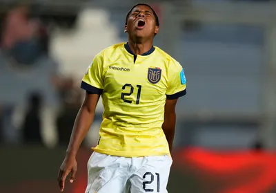 Ecuador's Jose Klinger shouts in frustration after missing a chance to score against Slovakia during a FIFA U-20 World Cup Group B soccer match at San Juan stadium in San Juan, Argentina, Tuesday, May 23, 2023. (AP Photo/Natacha Pisarenko)