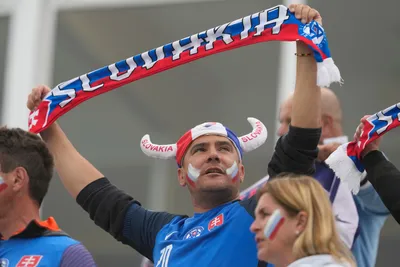 Fans of Slovakia cheer prior to a FIFA U-20 World Cup Group B soccer match against the United States at San Juan stadium in San Juan, Argentina, Friday, May 26, 2023. (AP Photo/Natacha Pisarenko)