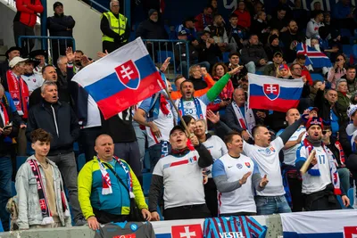 Fanúšikovia Slovenska počas zápasu kvalifikácie ME vo futbale 2024 Island - Slovensko.