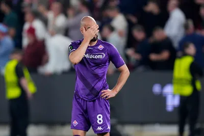 Fiorentina's Riccardo Saponara reacts at the end of the Europa Conference League final soccer match between Fiorentina and West Ham at the Eden Arena in Prague, Wednesday, June 7, 2023. West Ham won 2-1. (AP Photo/Petr David Josek)

- XCONFERENCELEAGUEX