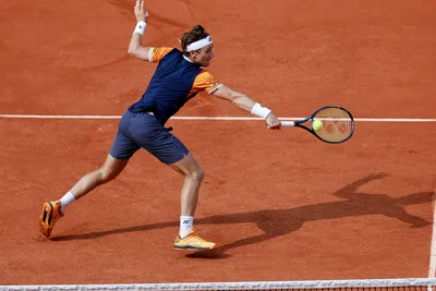 Norway's Casper Ruud plays a shot against Serbia's Novak Djokovic during their final match of the French Open tennis tournament at the Roland Garros stadium in Paris, Sunday, June 11, 2023. (AP Photo/Jean-Francois Badias)