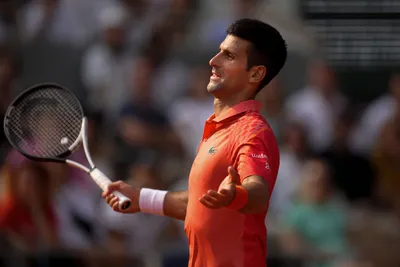 Serbia's Novak Djokovic scores against Norway's Casper Ruud during the men's singles final match of the French Open tennis tournament at the Roland Garros stadium in Paris, Sunday, June 11, 2023. (AP Photo/Christophe Ena)