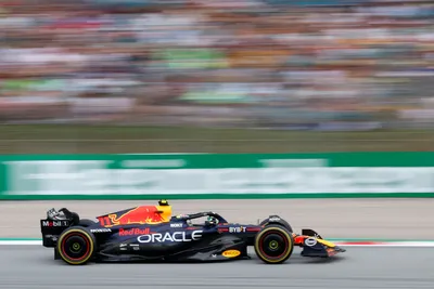 Red Bull driver Sergio Perez of Mexico steers his car during the Spanish Formula One Grand Prix at the Barcelona Catalunya racetrack in Montmelo, Spain, Sunday, June 4, 2023. (AP Photo/Joan Monfort)

- f1autoz23