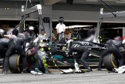 Mechanics work on the car of Mercedes driver Lewis Hamilton of Britain during the Spanish Formula One Grand Prix at the Barcelona Catalunya racetrack in Montmelo, Spain, Sunday, June 4, 2023. (Albert Gea/Pool Photo via AP)

- f1autoz23