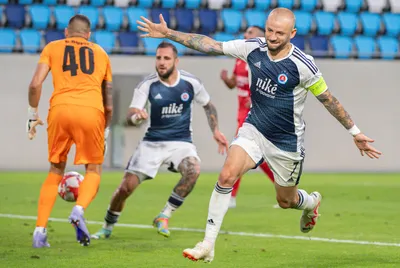Vladimír Weiss ml. sa teší po strelenom góle v odvetnom zápase 1. predkola Ligy majstrov FC Swift Hesper - ŠK Slovan Bratislava.