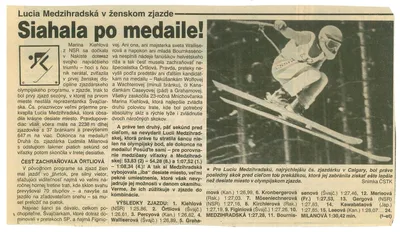 Článok v novinách po ženskom zjazde na ZOH 1988. 
