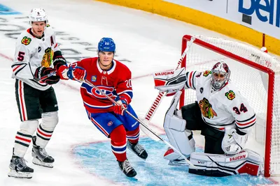 Juraj Slafkovský v zápase Montreal Canadiens - Chicago Blackhawks.