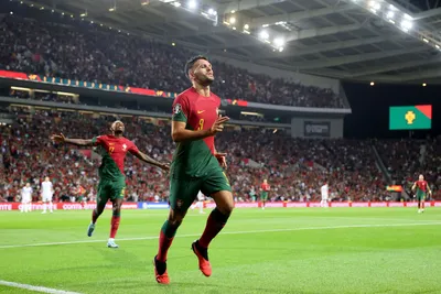 Portugal's Goncalo Ramos celebrates after scoring the opening goal during the Euro 2024 group J qualifying soccer match between Portugal and Slovakia at the Dragao stadium in Porto, Portugal, Friday, Oct. 13, 2023. (AP Photo/Luis Vieira)

- XEURO2024X