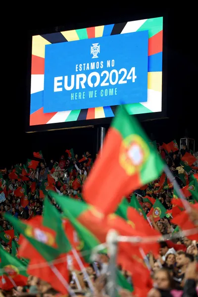 Portugal fans celebrate on the stands at the end of the Euro 2024 group J qualifying soccer match between Portugal and Slovakia at the Dragao stadium in Porto, Portugal, Friday, Oct. 13, 2023. Portugal won 3-2 to qualify for the Euro 2024 championship in Germany. (AP Photo/Luis Vieira)

- XEURO2024X