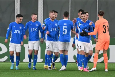 Futbalisti KÍ Klaksvík v zápase proti ŠK Slovan Bratislava.