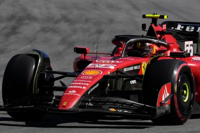 Ferrari driver Carlos Sainz of Spain steers his car during the Brazilian Formula One Grand Prix at the Interlagos race track in Sao Paulo, Brazil, Sunday, Nov. 5, 2023. (AP Photo/Andre Penner)