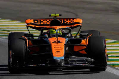 McLaren driver Lando Norris of Britain steers his car during the Brazilian Formula One Grand Prix at the Interlagos race track in Sao Paulo, Brazil, Sunday, Nov. 5, 2023. (AP Photo/Andre Penner)