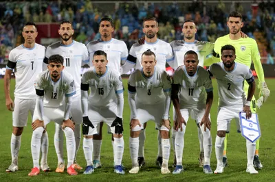 Israel's players line up during the Euro 2024 group I qualifying soccer match between Kosovo and Israel at the Fadil Vokrri stadium in Pristina, Kosovo, Sunday, Nov. 12, 2023. (AP Photo/Visar Kryeziu)

- XEURO2024X
