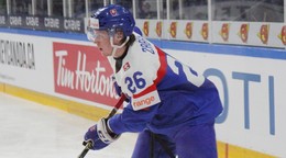 Boris Žabka v zápase Slovensko - Česko počas MS v hokeji do 20 rokov 2024.