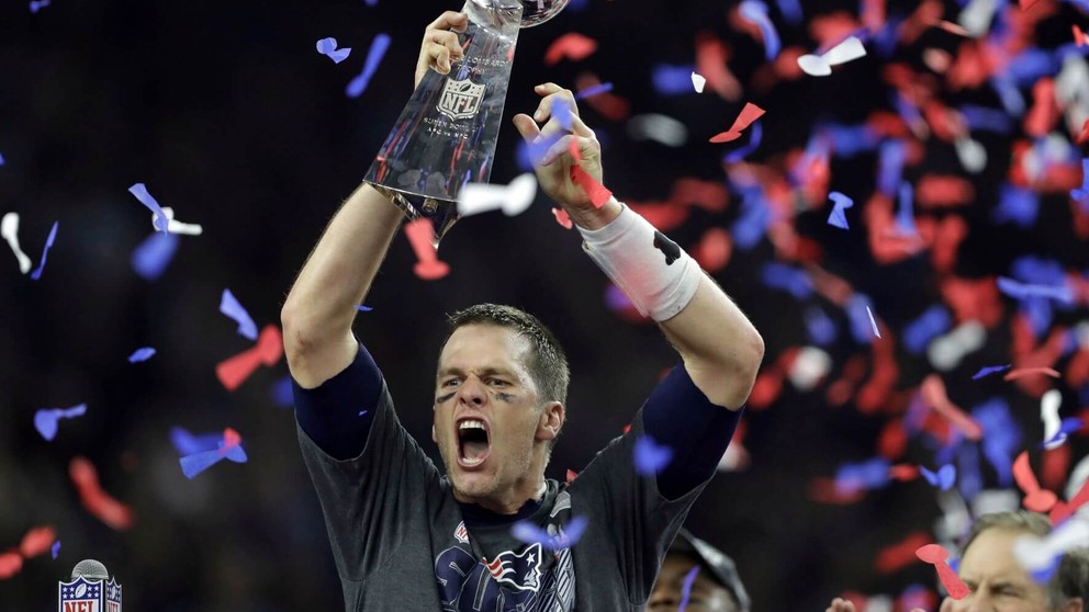 Quarterback New England Patriots Tom Brady po víťazstve v Super Bowle v roku 2017. 