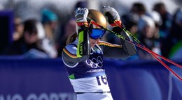 Nemecká lyžiarka Lena Dürrová po jazde v 2. kole obrovského slalomu na ZOH 2026.