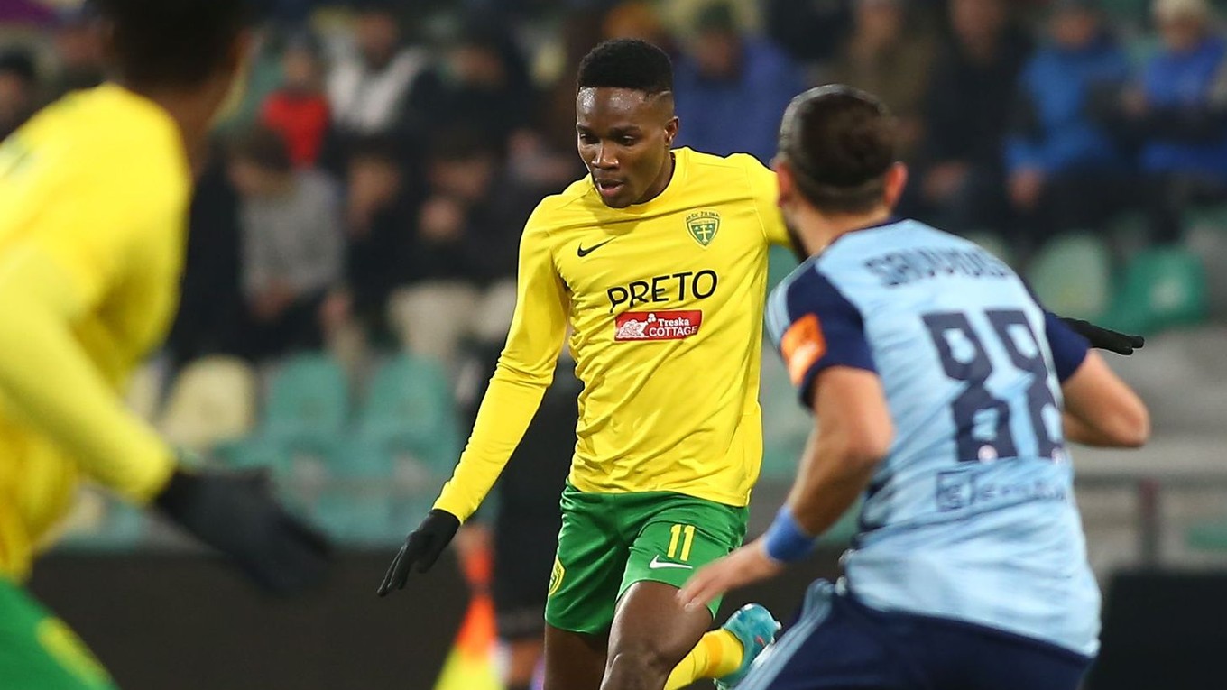 Samuel Gidi v zápase 19. kola futbalovej Niké ligy MŠK Žilina - ŠK Slovan Bratislava