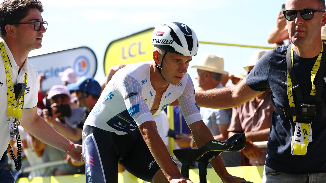 Remco Evenepoel v cieli 13. etapy Tour de France 2025, ktorou bola horská časovka. 