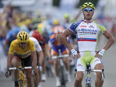 Peter Sagan pri svojom prvom víťazstve na Tour de France v roku 2012. 