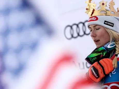 Mikaela Shiffrinová po víťazstve v obrovskom slalome v Kronplatzi. 