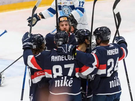 Na snímke radosť Slovana počas zápasu 27. kola hokejovej Tipos extraligy HC Slovan Bratislava – HK Nitra 20. decembra 2023 v Bratislave.