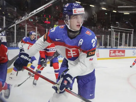 Samuel Honzek v zápase Slovensko - Nórsko na MS v hokeji do 20 rokov 2024.