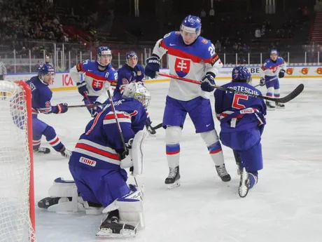 Momentka zo zápasu Slovensko - USA na MS v hokeji do 20 rokov 2024.