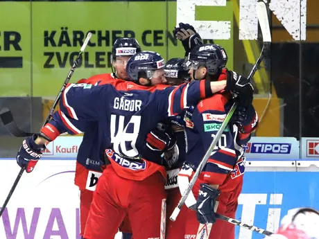 Gólová radosť Zvolena počas zápasu 33. kola hokejovej Tipos extraligy HKM Zvolen – HC '05 Banská Bystrica.