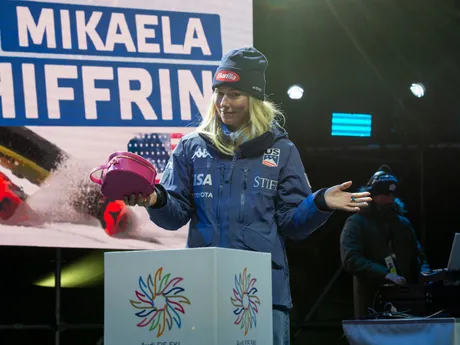 Mikaela Shiffrinová počas žrebu obrovského slalomu v Jasnej. 