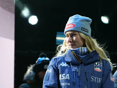 Mikaela Shiffrinová počas žrebovania čísel na slalom v Jasnej 2024. 