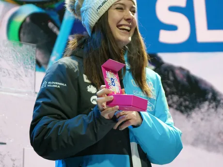 Andreja Slokarová počas žrebovania čísel na slalom v Jasnej 2024. 