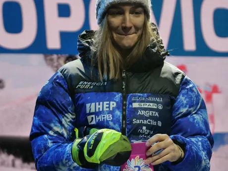 Leona Popovičová počas žrebovania čísel na slalom v Jasnej 2024. 