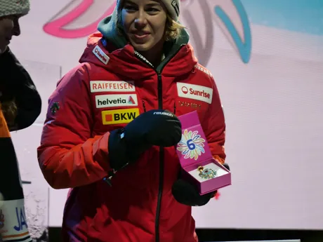 Michelle Gisinová počas žrebovania čísel na slalom v Jasnej 2024. 