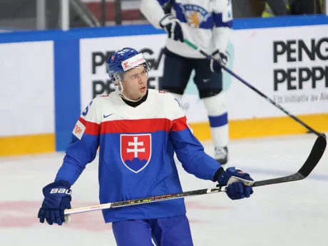 Roman Kukumberg ml. v zápase Slovensko - Fínsko vo štvrťfinále MS v hokeji do 20 rokov 2024.