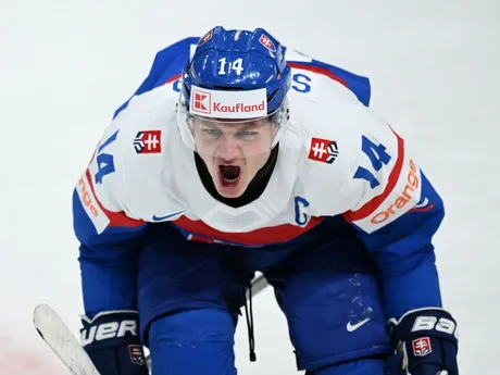 Adam Sýkora sa teší po strelenom góle v zápase Slovensko - Fínsko vo štvrťfinále MS v hokeji do 20 rokov 2024.