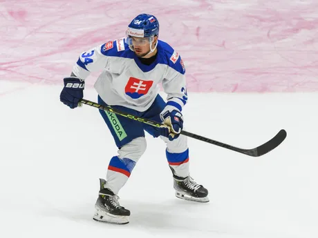 Jozef Baláž (Slovensko) počas prípravného hokejového zápasu Nemecko - Slovensko.