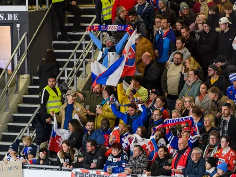 Slovenskí fanúšikovia počas prípravného hokejového zápasu Nemecko - Slovensko.