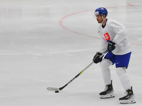 Peter Čerešňák počas sobotňajšieho tréningu na MS v hokeji 2024. 