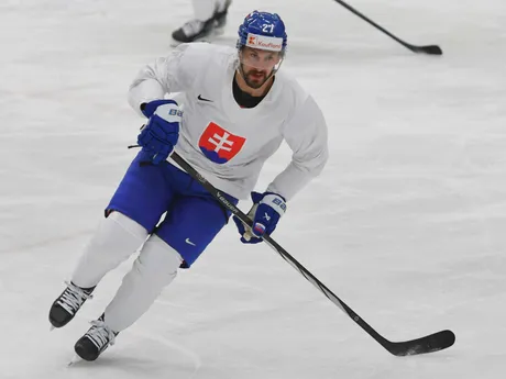 Marek Hrivík počas sobotňajšieho tréningu na MS v hokeji 2024. 