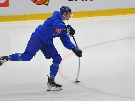 Andrej Golian počas sobotňajšieho tréningu na MS v hokeji 2024. 